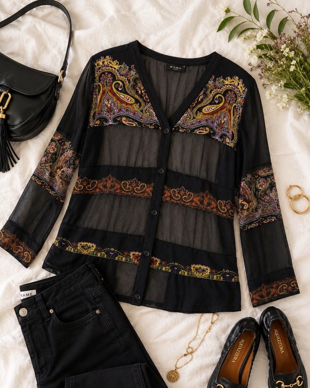 ETRO Milano Sheer Paisley Button Front Blouse Made in Italy IT 38